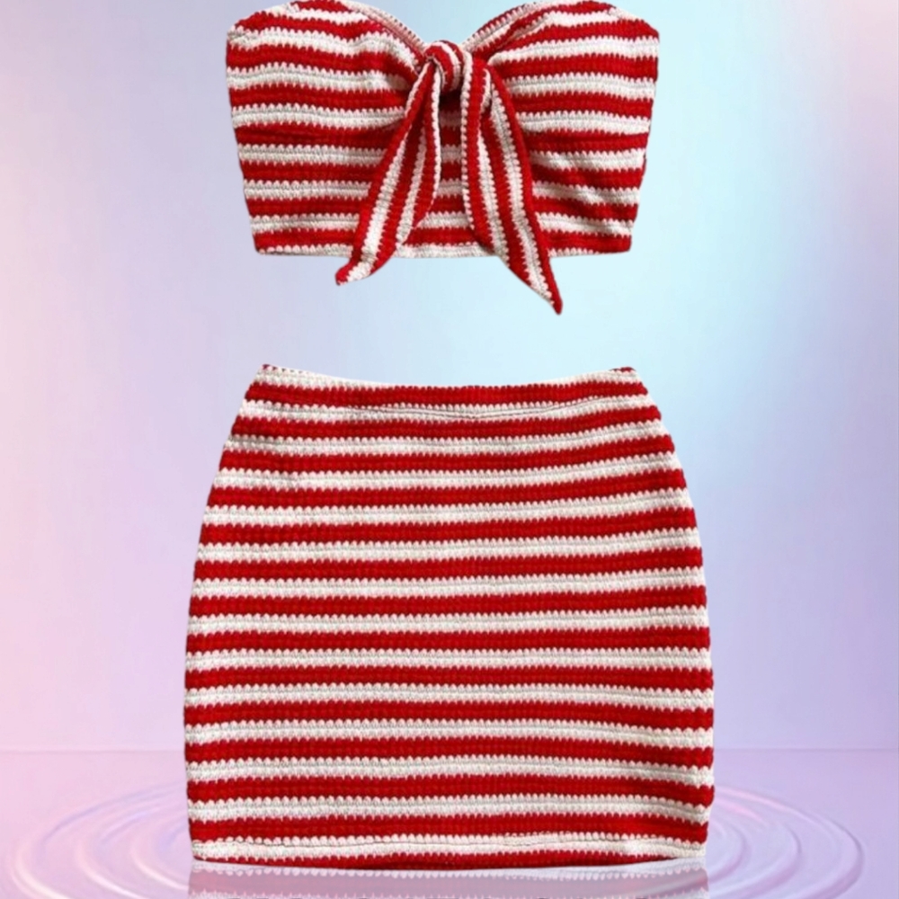 Red and White Striped Two-Piece Set